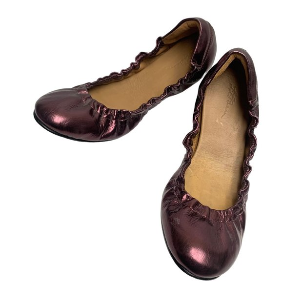 LL Bean Plum Metallic Leather Elasticized Ballet Flats - Picture 1 of 10